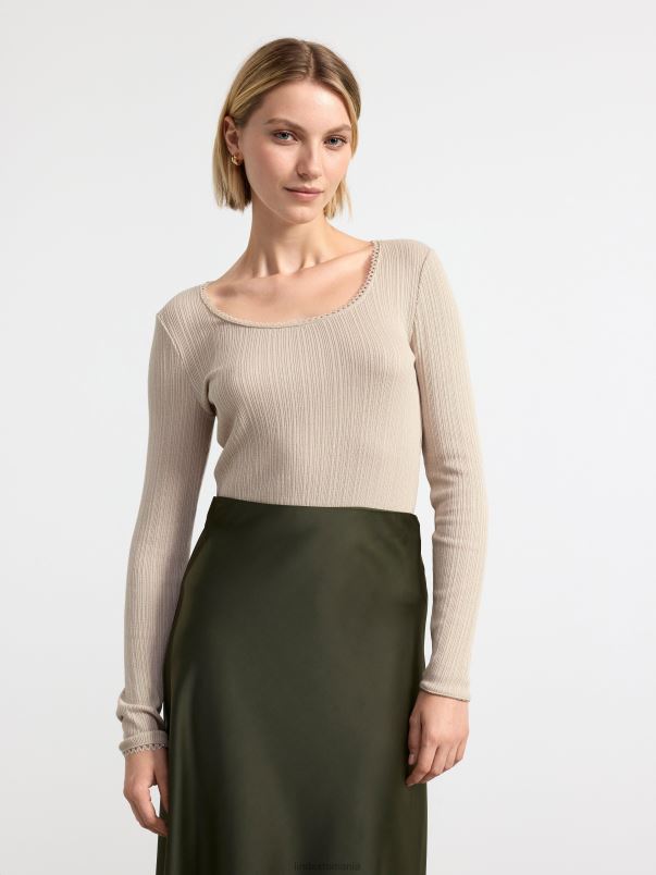 îmbrăcăminte VHZ2F174 top cu mânecă lungă cu nervuri femei bej Lindex