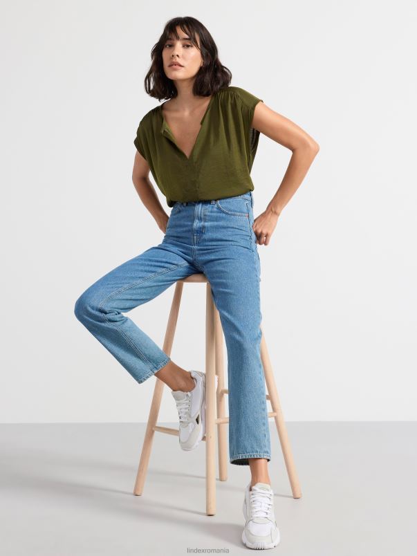 îmbrăcăminte VHZ2F182 top cu decolteu în V femei verde prăfuit Lindex