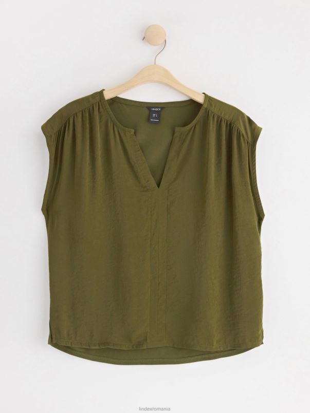îmbrăcăminte VHZ2F182 top cu decolteu în V femei verde prăfuit Lindex