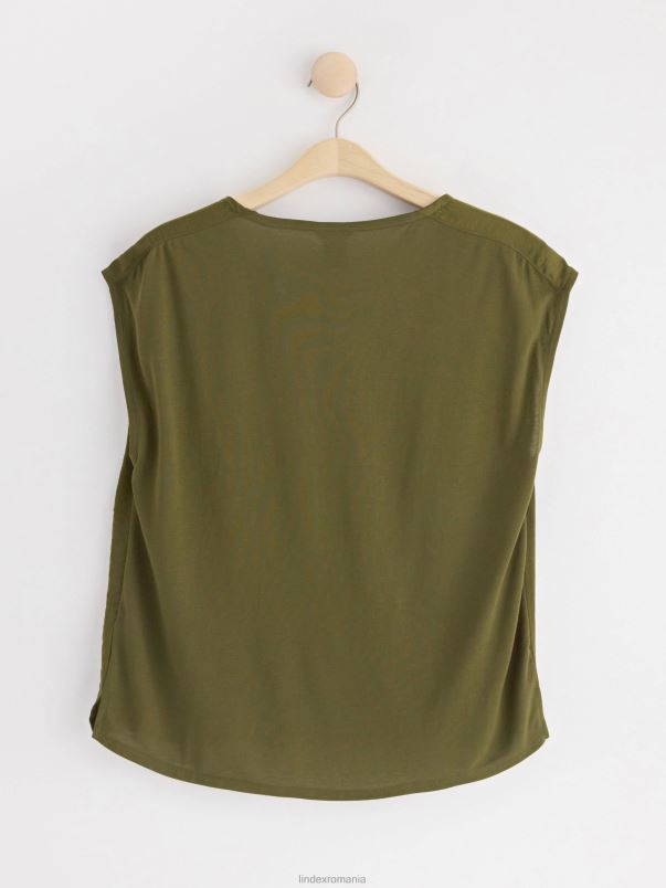 îmbrăcăminte VHZ2F182 top cu decolteu în V femei verde prăfuit Lindex