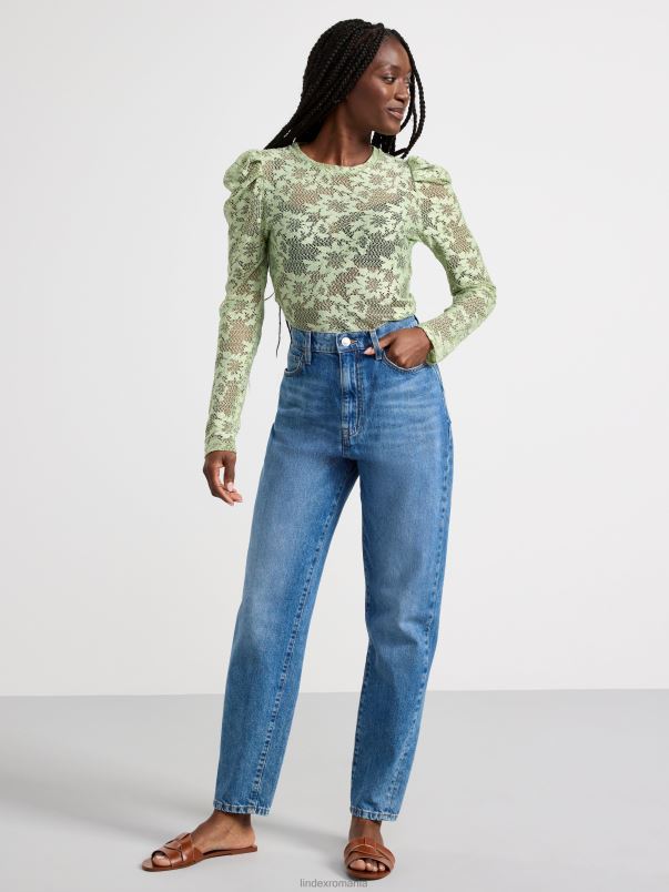 îmbrăcăminte VHZ2F245 top din dantela cu maneca lunga femei verde praf deschis Lindex