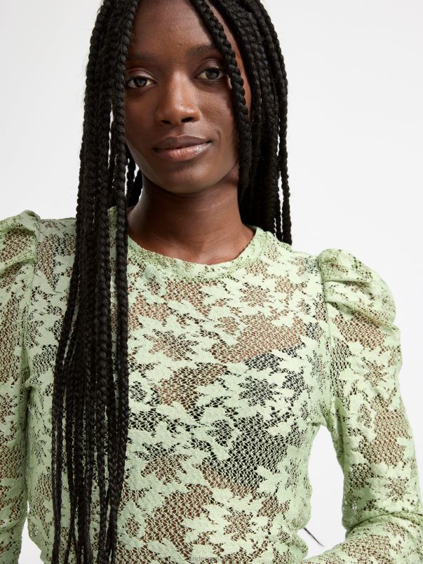 îmbrăcăminte VHZ2F245 top din dantela cu maneca lunga femei verde praf deschis Lindex