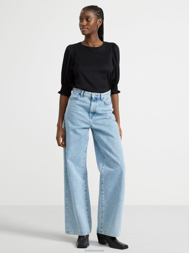 îmbrăcăminte VHZ2F273 top texturat cu maneci bufante femei negru Lindex