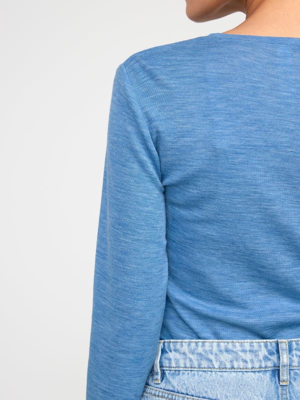 îmbrăcăminte VHZ2F280 top cu maneca lunga din lana merinos femei albastru Lindex