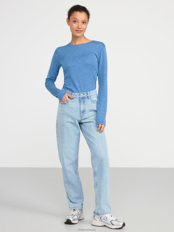 îmbrăcăminte VHZ2F280 top cu maneca lunga din lana merinos femei albastru Lindex