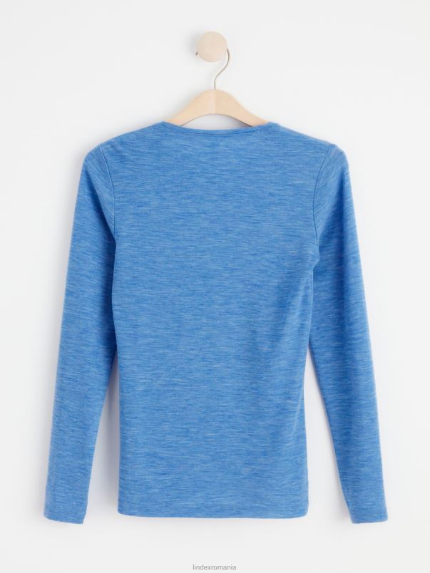 îmbrăcăminte VHZ2F280 top cu maneca lunga din lana merinos femei albastru Lindex