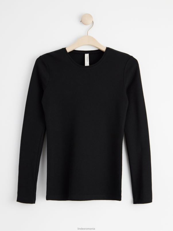 îmbrăcăminte VHZ2F284 top cu maneca lunga din lana merinos femei negru Lindex