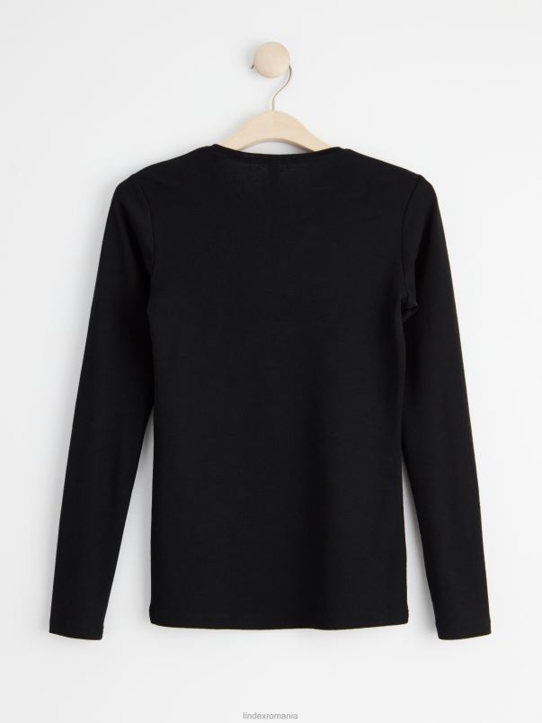 îmbrăcăminte VHZ2F284 top cu maneca lunga din lana merinos femei negru Lindex