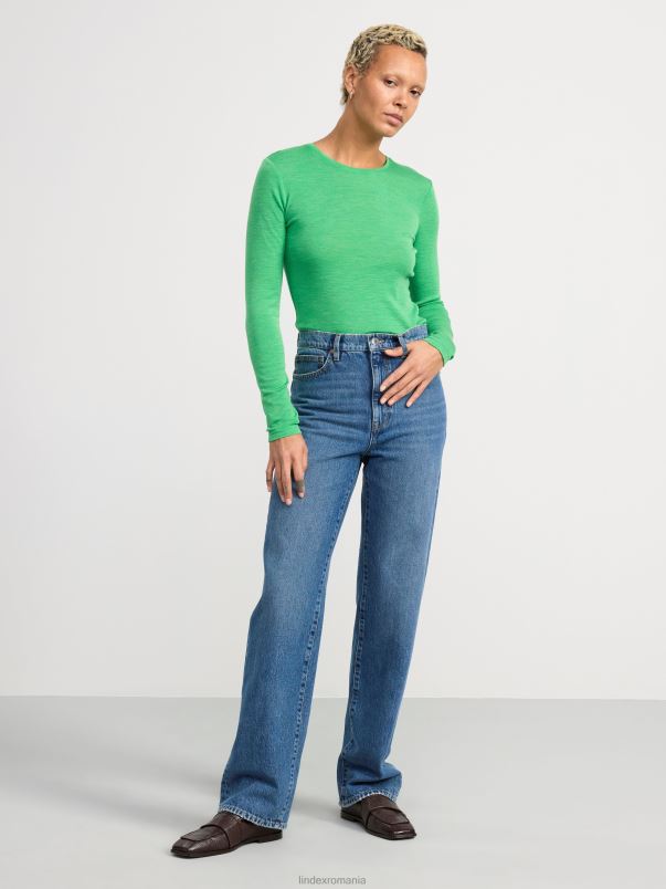 îmbrăcăminte VHZ2F289 top cu maneca lunga din lana merinos femei verde Lindex