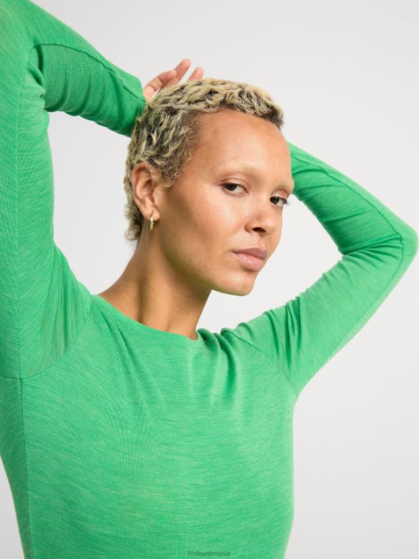 îmbrăcăminte VHZ2F289 top cu maneca lunga din lana merinos femei verde Lindex