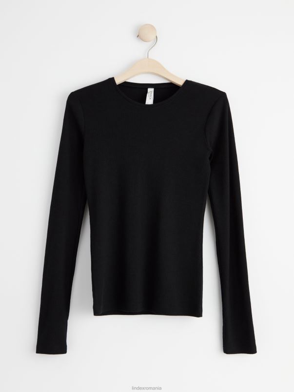 îmbrăcăminte VHZ2F291 top cu nervuri din lana merinos femei negru Lindex