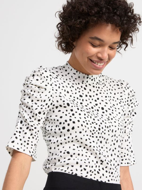 îmbrăcăminte VHZ2F295 top texturat cu maneci bufante femei alb deschis Lindex