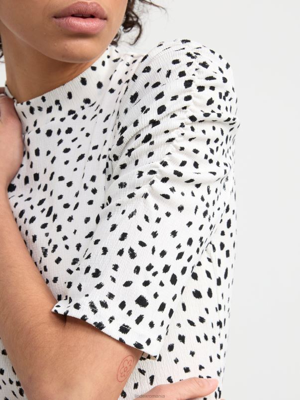 îmbrăcăminte VHZ2F295 top texturat cu maneci bufante femei alb deschis Lindex