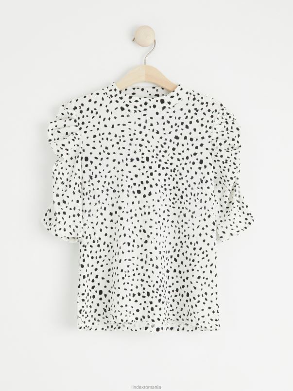 îmbrăcăminte VHZ2F295 top texturat cu maneci bufante femei alb deschis Lindex