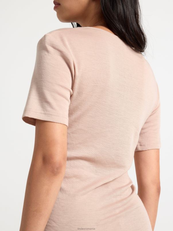 îmbrăcăminte VHZ2F297 tricou din lana merinos femei bej prăfuit Lindex