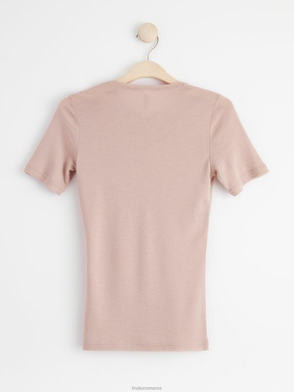 îmbrăcăminte VHZ2F297 tricou din lana merinos femei bej prăfuit Lindex