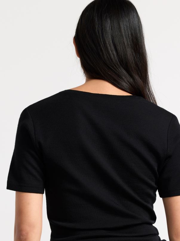 îmbrăcăminte VHZ2F300 tricou din lana merinos femei negru Lindex