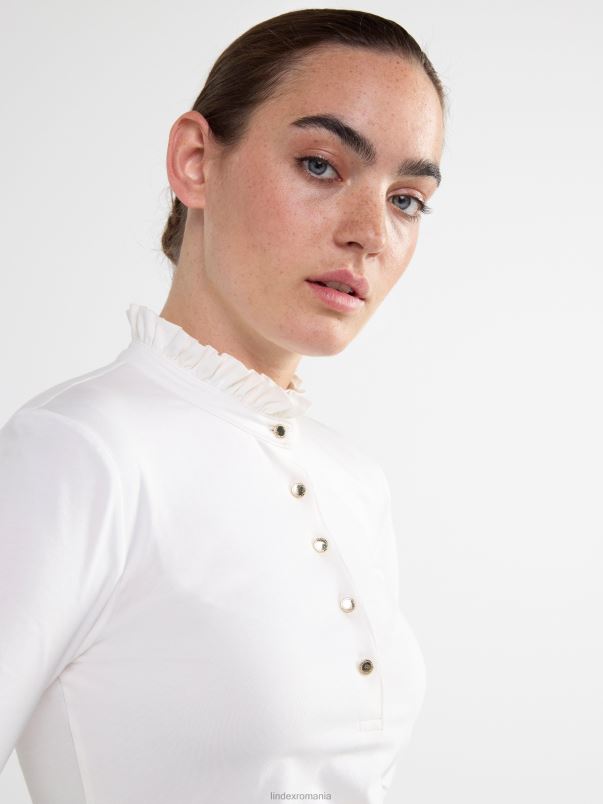 îmbrăcăminte VHZ2F301 top cu maneca lunga cu guler cu volan femei aproape alb Lindex