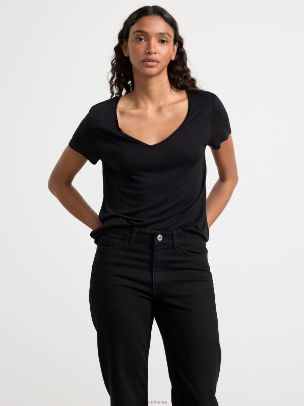 îmbrăcăminte VHZ2F309 tricou din vascoza cu decolteu in V femei negru Lindex