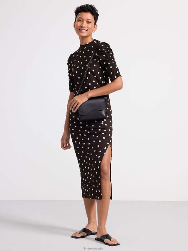 îmbrăcăminte VHZ2F314 top texturat cu maneci bufante femei maro inchis Lindex