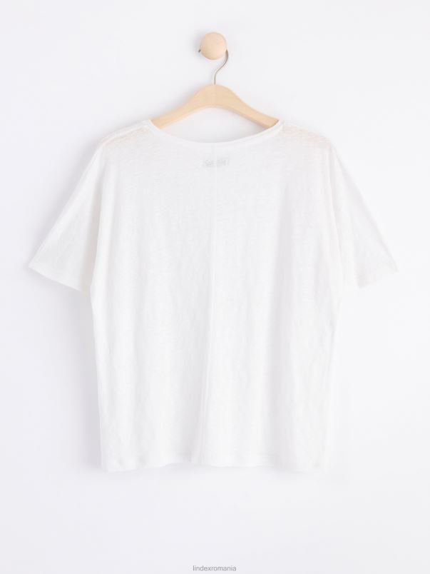 îmbrăcăminte VHZ2F327 top din in cu maneci scurte cu decolteu in V femei alb Lindex