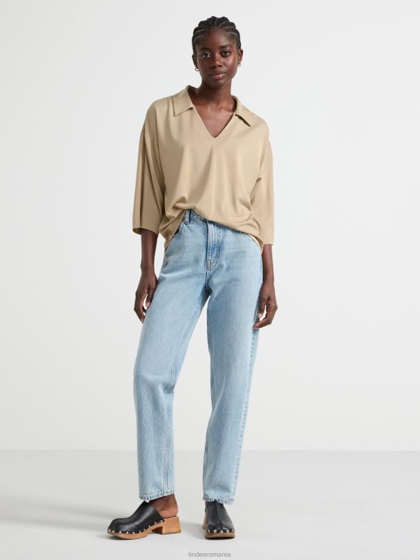 îmbrăcăminte VHZ2F342 top cu mânecă scurtă cu decolteu în V femei bej prăfuit Lindex