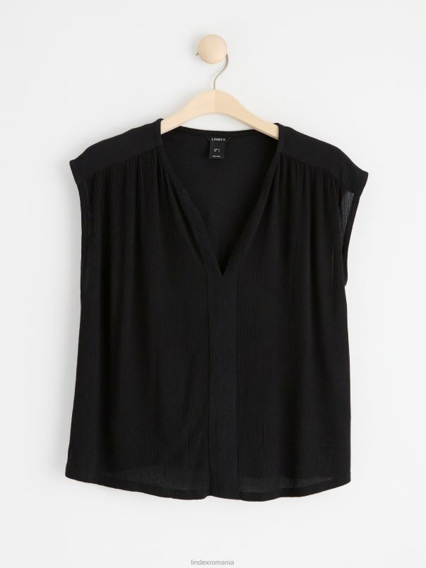 îmbrăcăminte VHZ2F356 top fără mâneci cu decolteu în V, cu textură femei negru Lindex