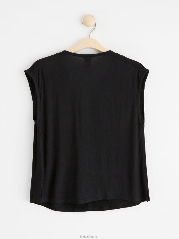 îmbrăcăminte VHZ2F356 top fără mâneci cu decolteu în V, cu textură femei negru Lindex