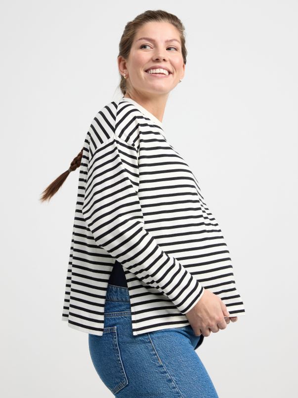 îmbrăcăminte VHZ2F270 top mom cu mâneci lungi cu dungi femei alb deschis Lindex