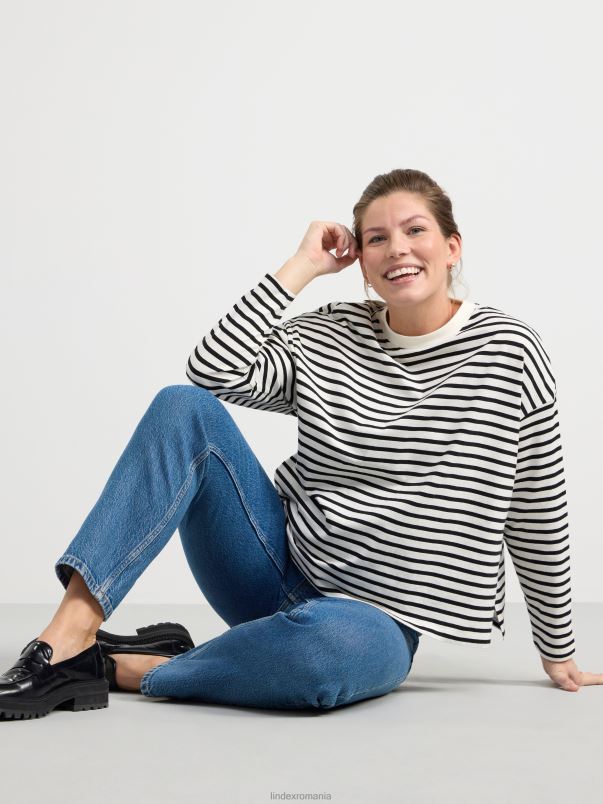 îmbrăcăminte VHZ2F270 top mom cu mâneci lungi cu dungi femei alb deschis Lindex