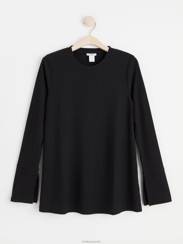 îmbrăcăminte VHZ2F310 top mom cu mânecă lungă cu fante femei negru Lindex
