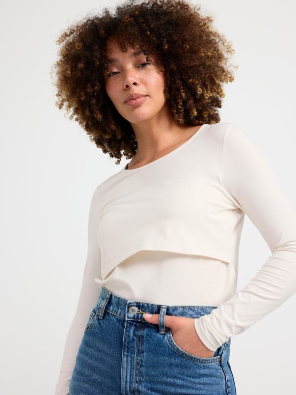 îmbrăcăminte VHZ2F373 mamă de alăptare cu mâneci lungi femei alb deschis Lindex